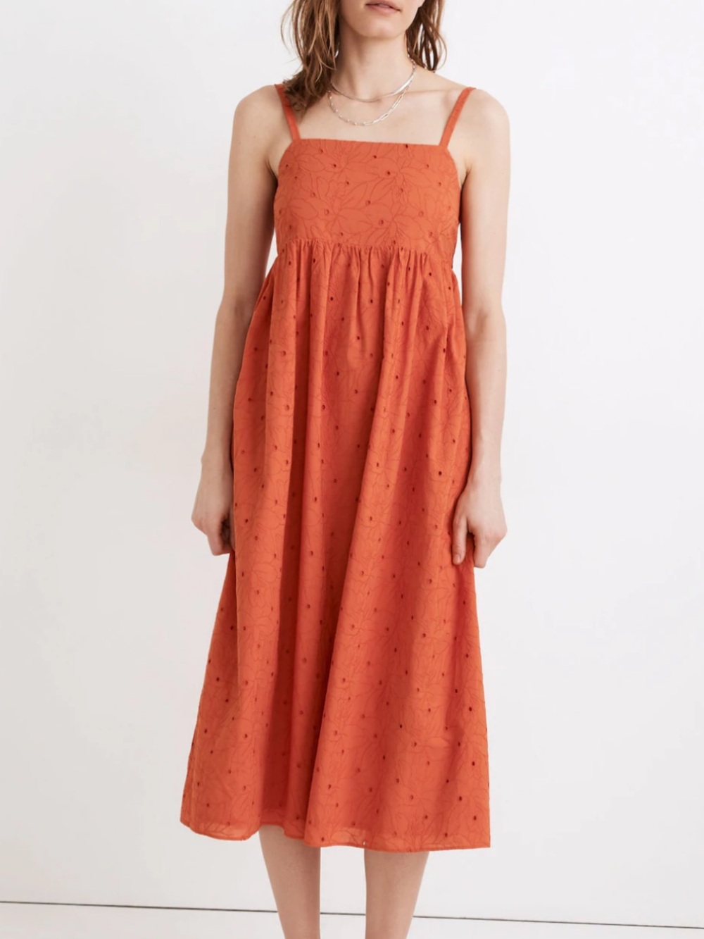 Madewell Sz. XS Orange/Clay Eyelet cami dress. 100% cotton